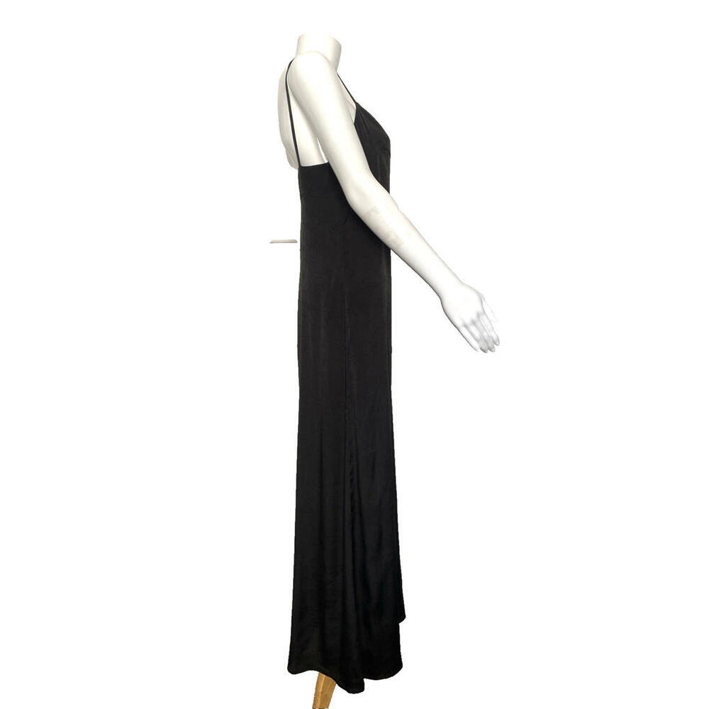 Vintage CHANEL Black Camellia CC Spaghetti Strap Backless Silk Maxi Dress FR-38 - Picture 4 of 9